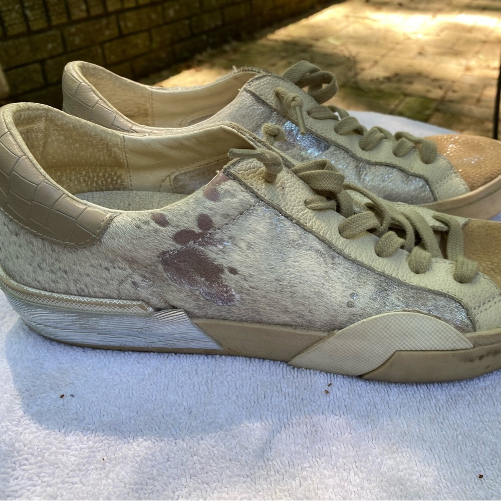 Dolce Vita cow print, pony hair sneakers
